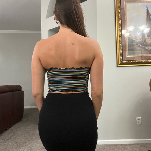 EUC Rainbow Striped Frilled Edge Crop Tube Top - Picture 4 of 5